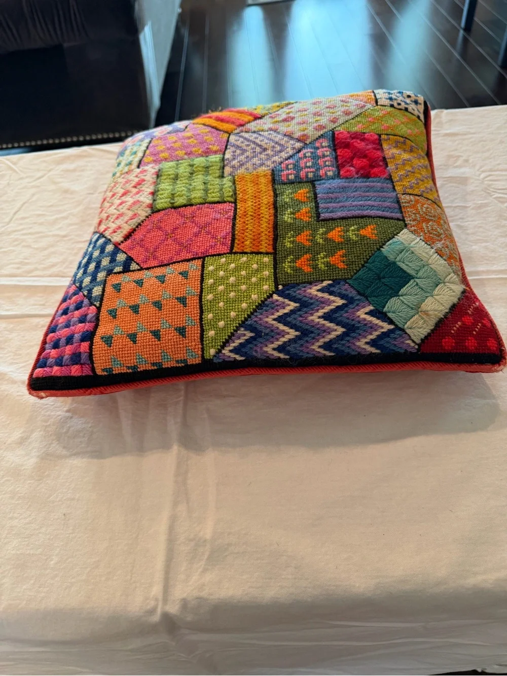 Vintage Colorful Patchwork hand stitched Pillow - Multicolor